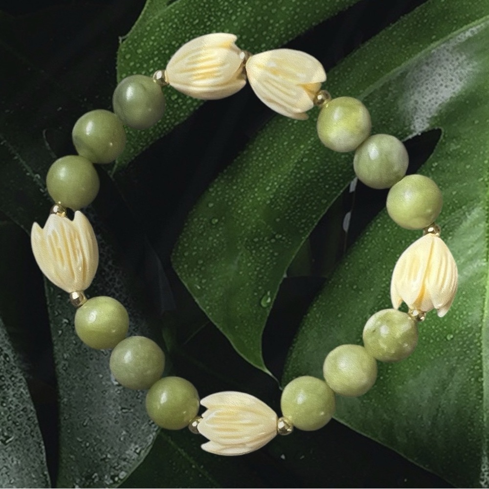 All Natural Jade w/ Gold Filled Spacers & Pikake Beads